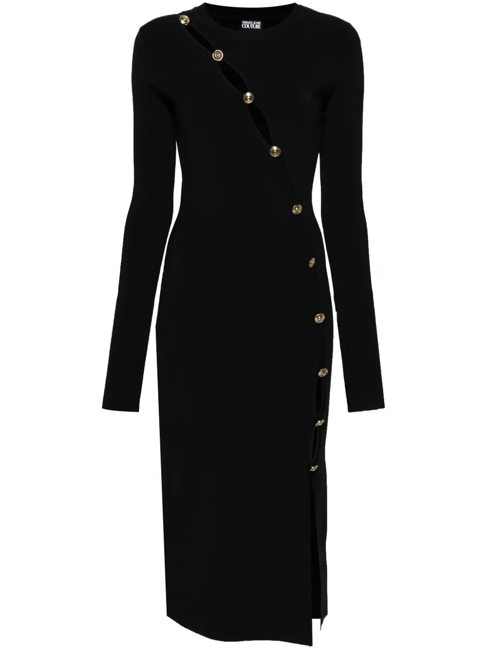 Decorative-Buttons Knitted Midi Dress