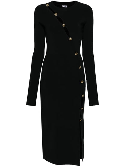Decorative-Buttons Knitted Midi Dress