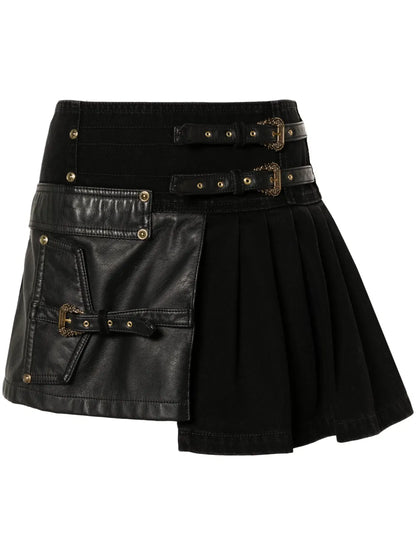 Decorative-Buckle Details Mini Skirt