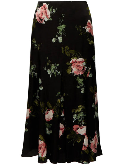 Floral-Print A-Line Midi Skirt