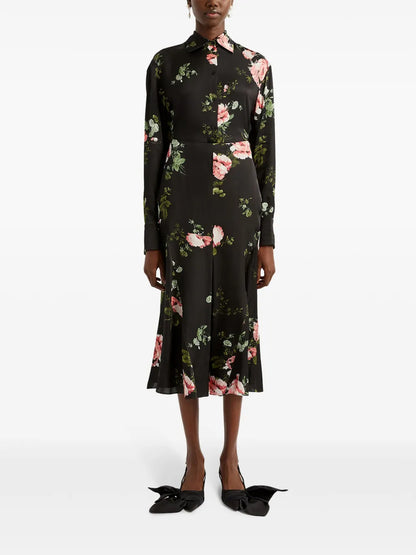 Floral-Print A-Line Midi Skirt