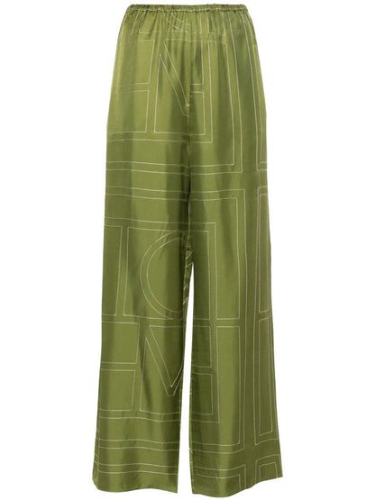 Monogram Silk Straight-Leg Trousers