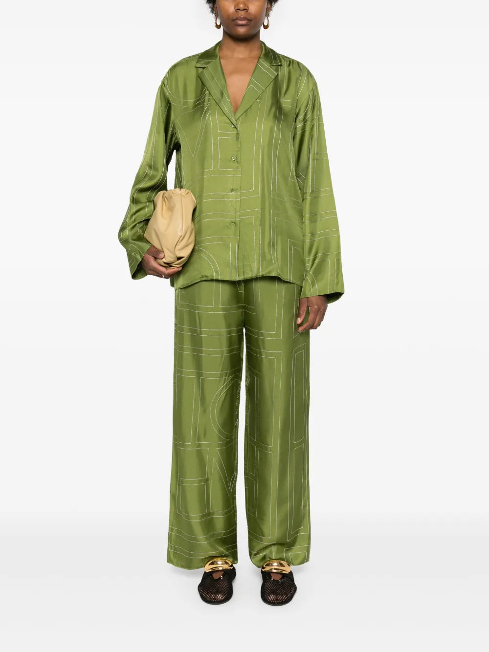 Monogram Silk Straight-Leg Trousers