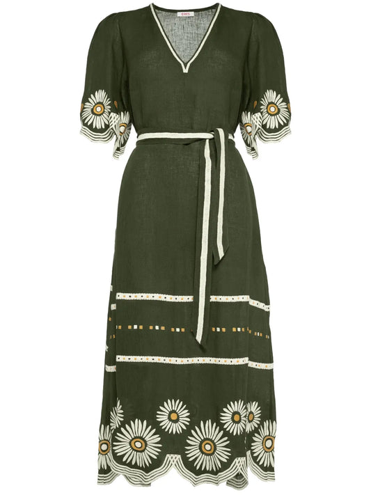 Hortense Floral-Embroidered Linen Dress
