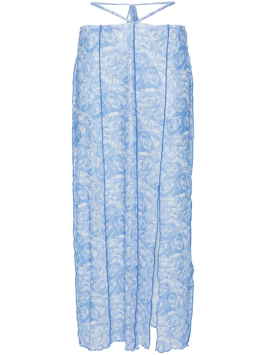 Jessy Rose-Print Semi-Sheer Midi Skirt