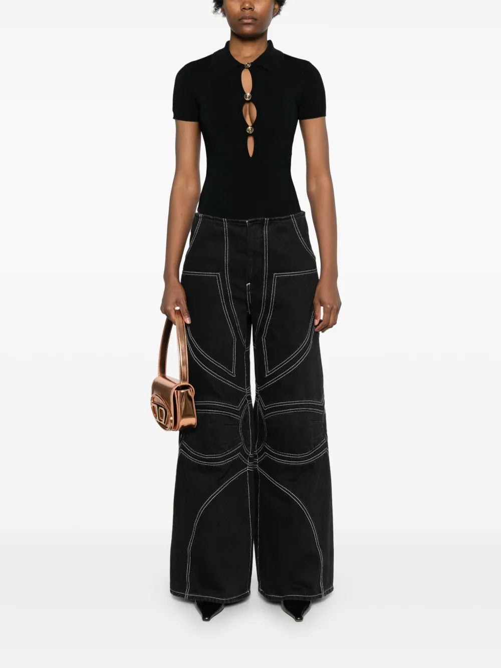 Polo-Collar Knitted Bodysuit