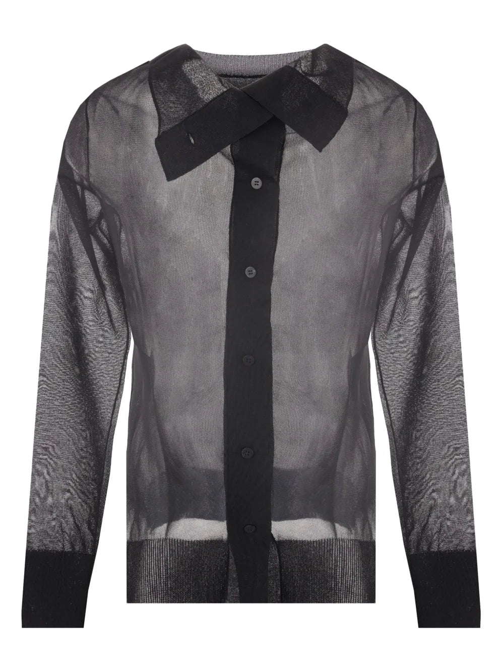 Semi-Sheer Asymmetric-Neck Cardigan