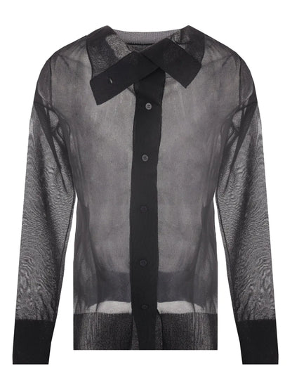Semi-Sheer Asymmetric-Neck Cardigan
