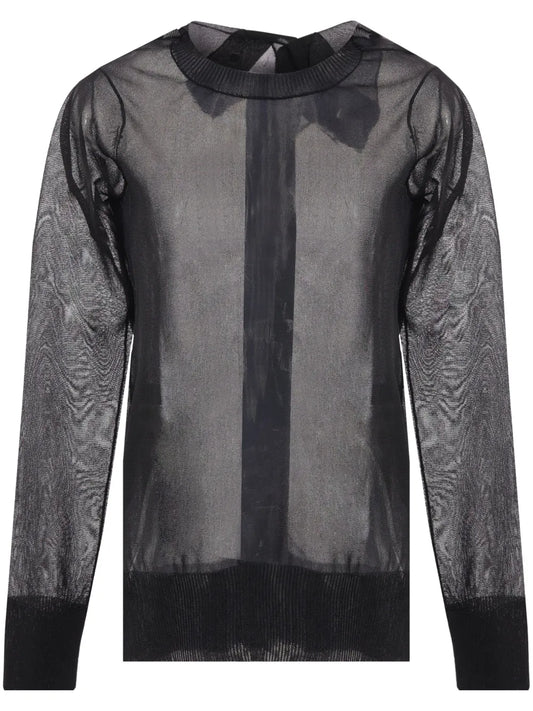 Semi-Sheer Asymmetric-Neck Cardigan