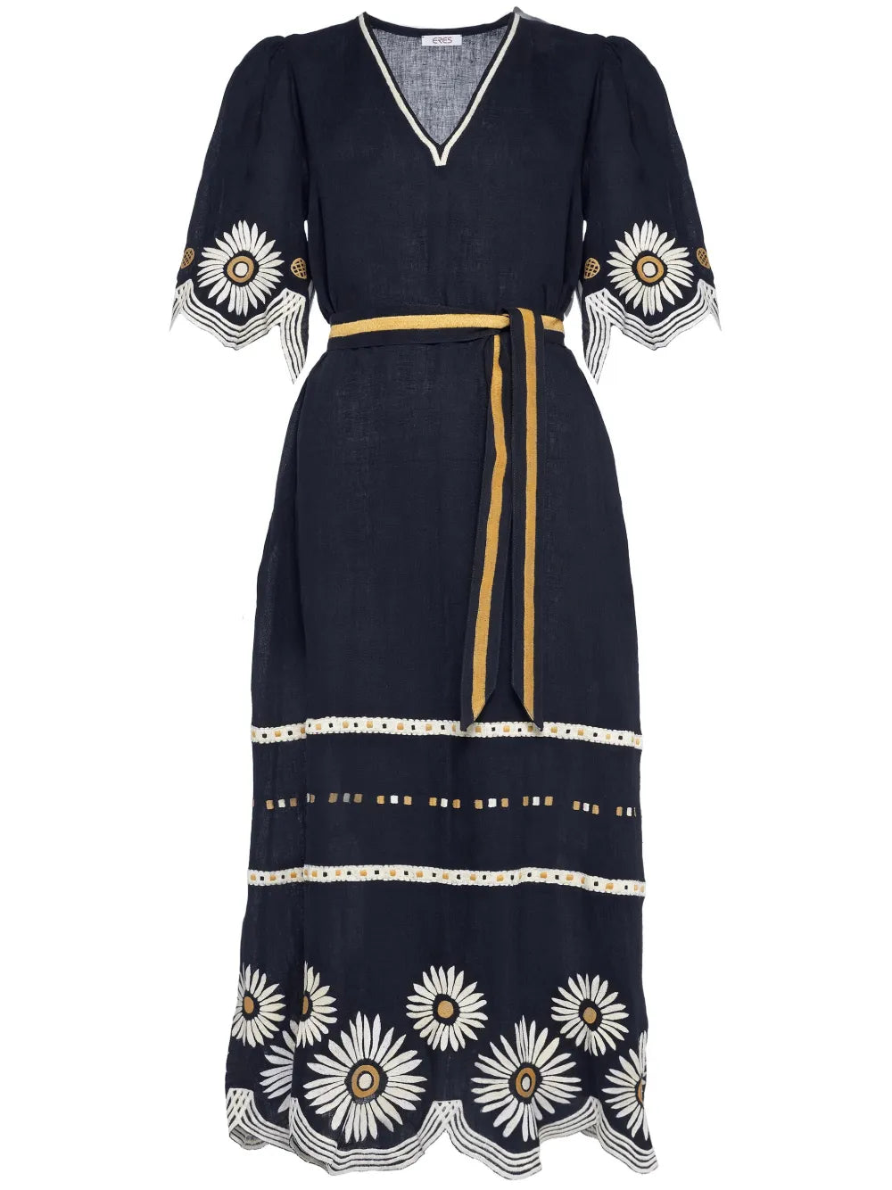Hortense Floral-Embroidered Linen Dress