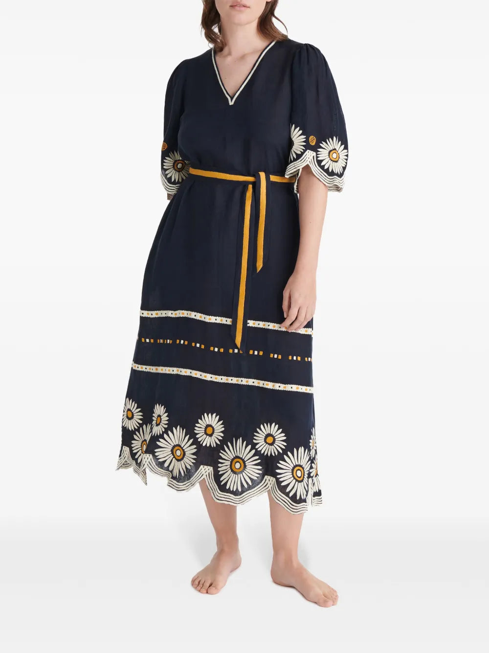 Hortense Floral-Embroidered Linen Dress