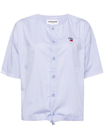 Cherry-Embroidered Striped Shirt