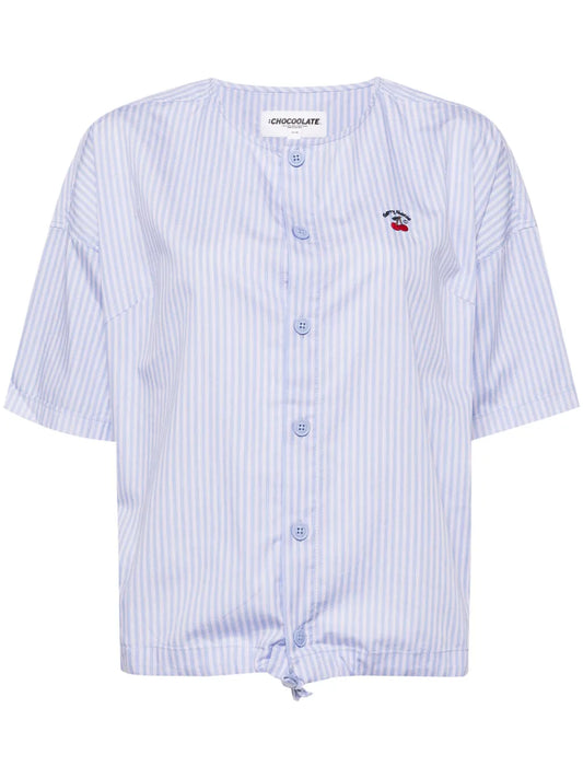 Cherry-Embroidered Striped Shirt