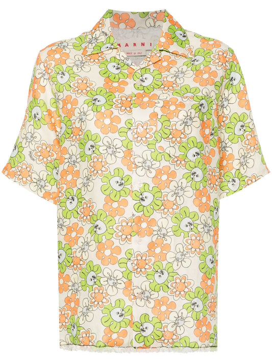 Floral-Print Linen Shirt