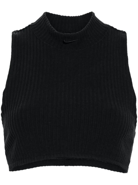 Mock-Neck Ribbed Crop Top