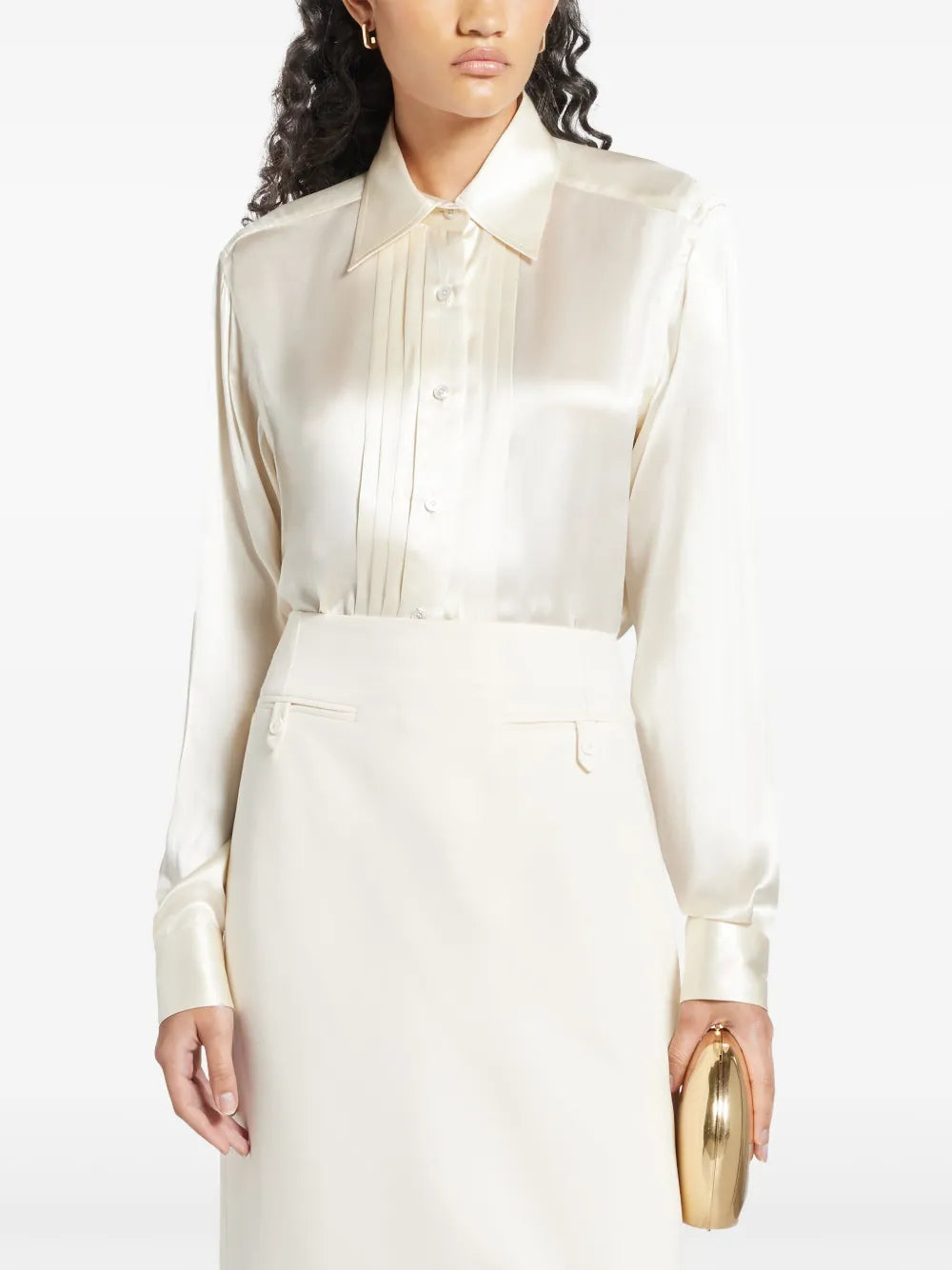 Pintuck-Detail Silk Shirt