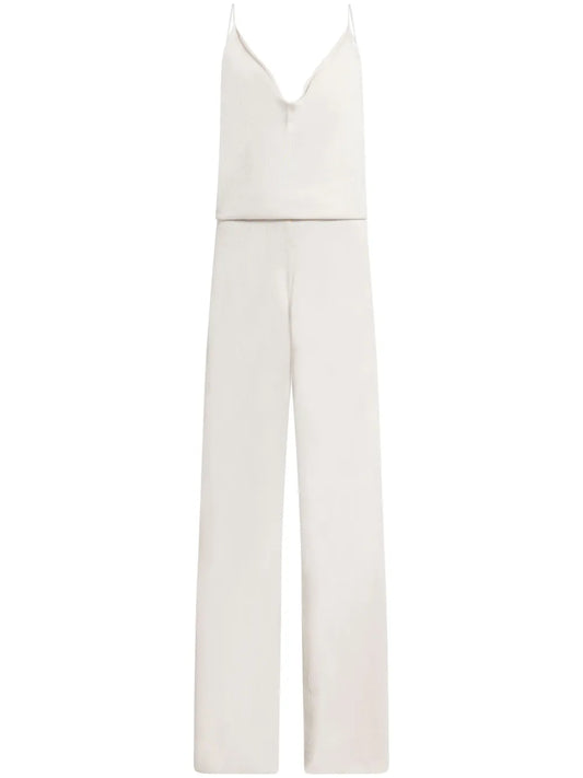 Cow-Collar Fine-Knit Jumpsuit