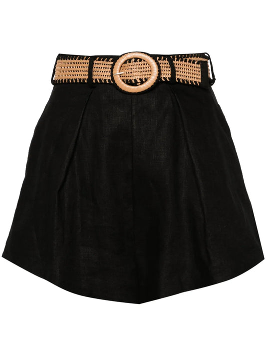 Halliday Tuck Belted Linen Shorts