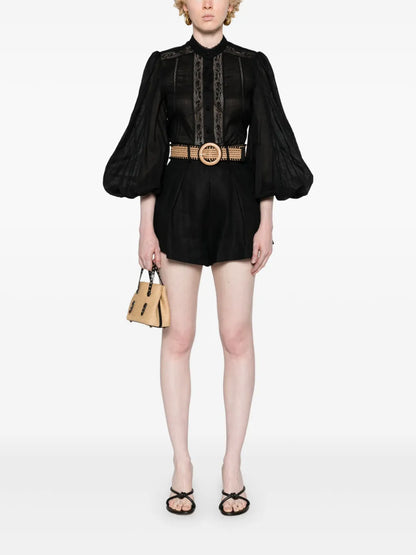 Halliday Tuck Belted Linen Shorts