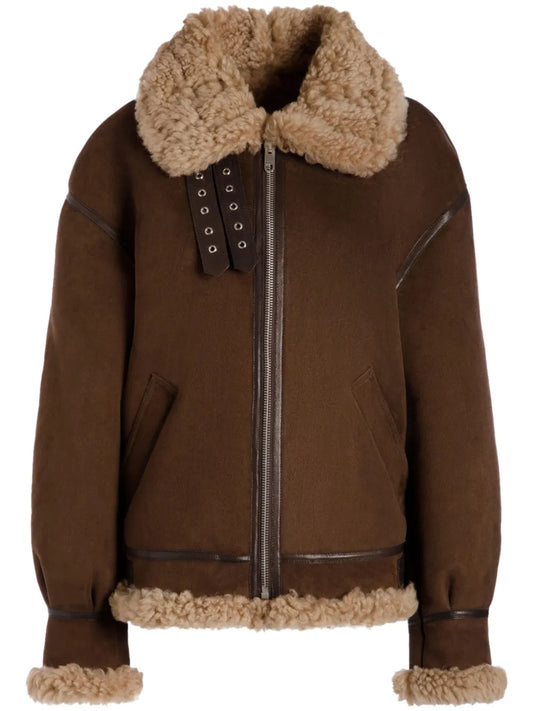 Shearling-Trim Leather Jacket