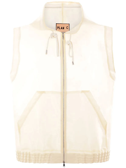 Drawstring-Hood Zip-Up Vest