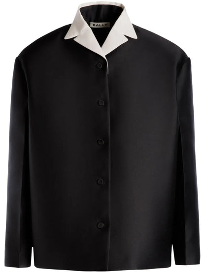 Contrast-Collar Silk Jacket