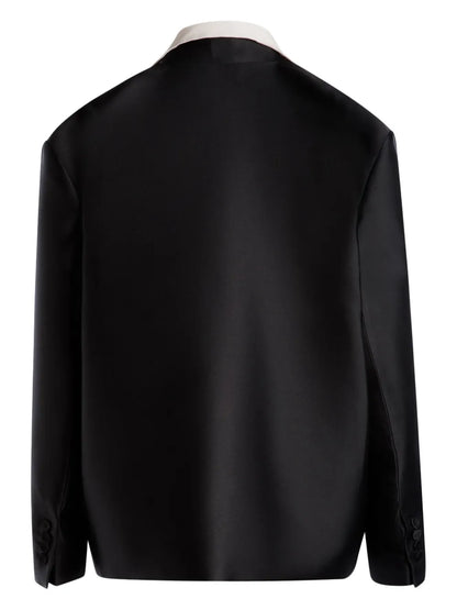 Contrast-Collar Silk Jacket