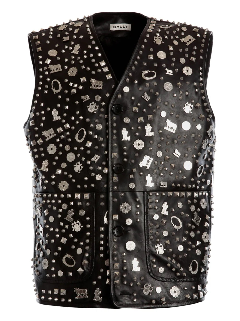Studded-Charm Appliqué Leather Vest