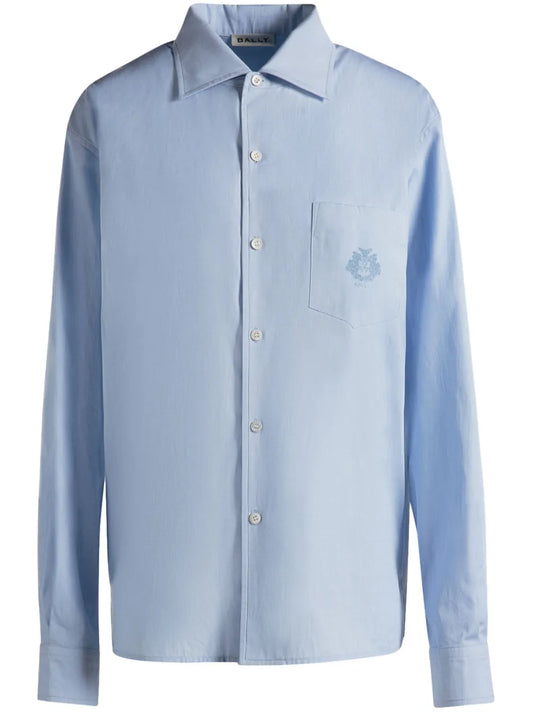 Embroidered Logo Cotton Button-Up Shirt