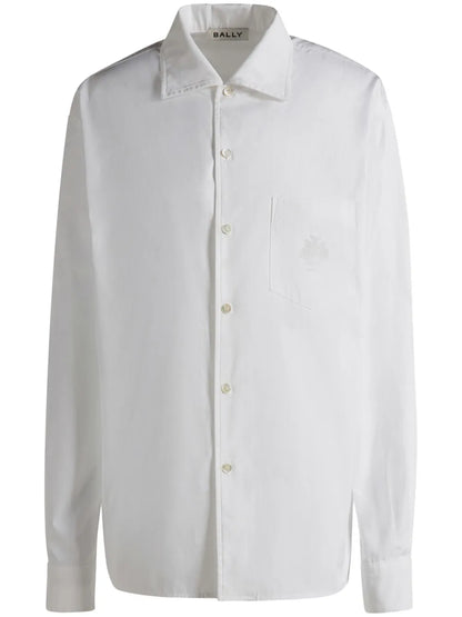 Embroidered Logo Cotton Button-Up Shirt