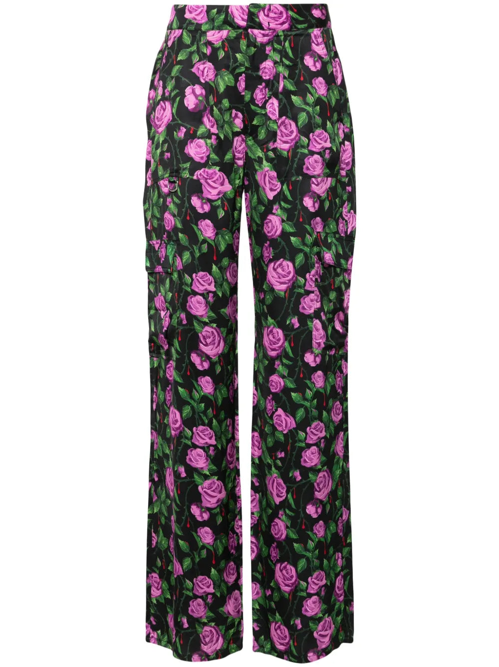 Floral-Print Satin Trousers