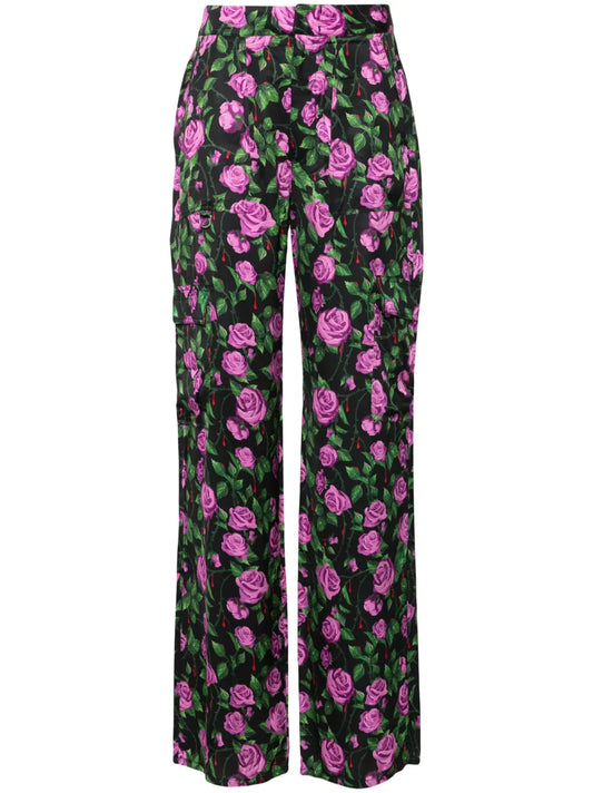 Floral-Print Satin Trousers