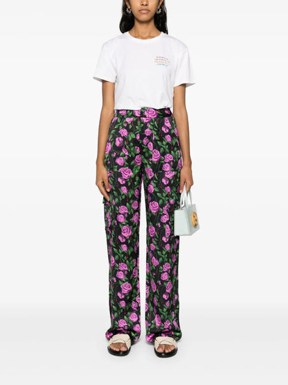 Floral-Print Satin Trousers