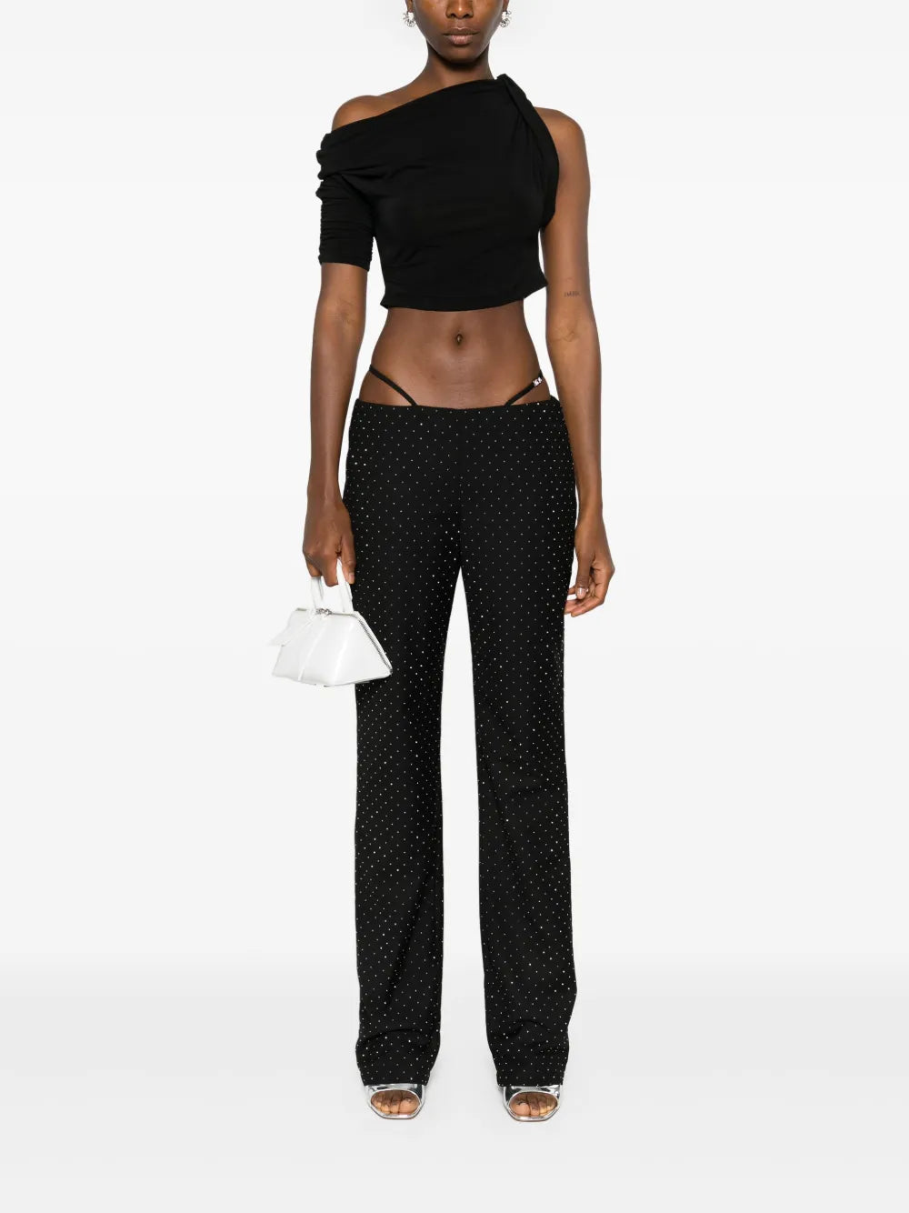 Rhinestone-Embellished Straight-Leg Trousers