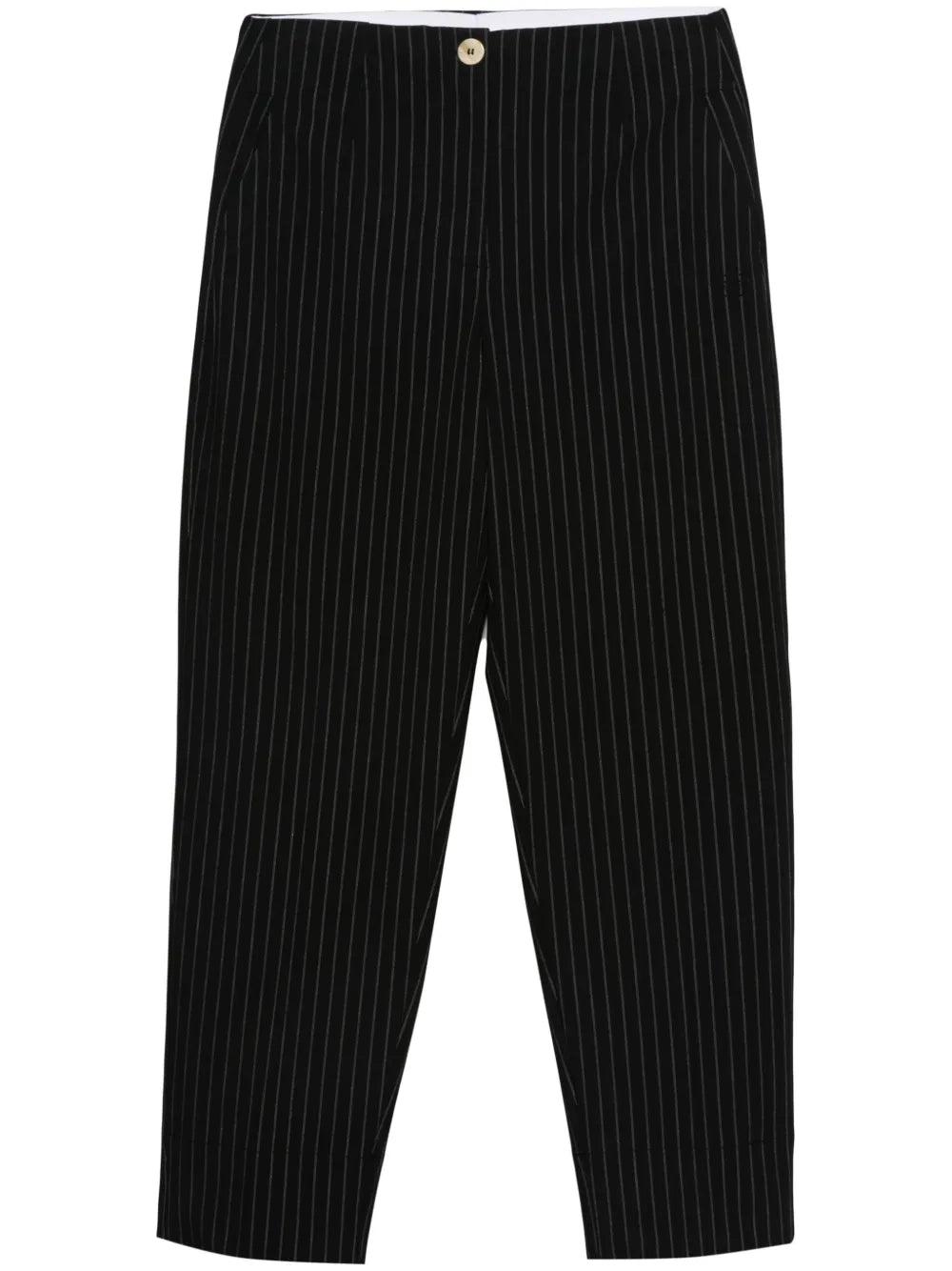 Pinstriped High-Waist Tapered Trousers