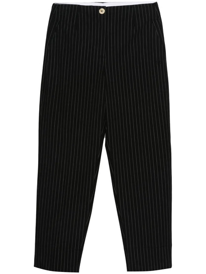 Pinstriped High-Waist Tapered Trousers