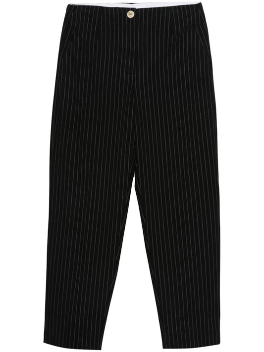 Pinstriped High-Waist Tapered Trousers