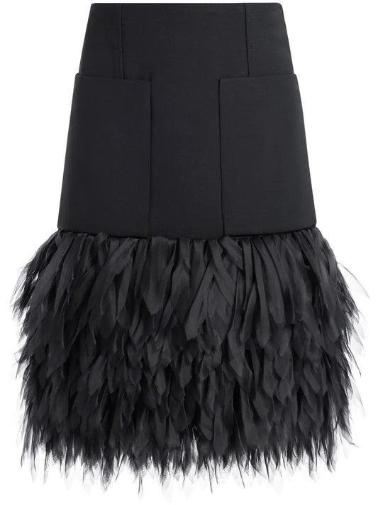 Feather-Detailing Midi Skirt