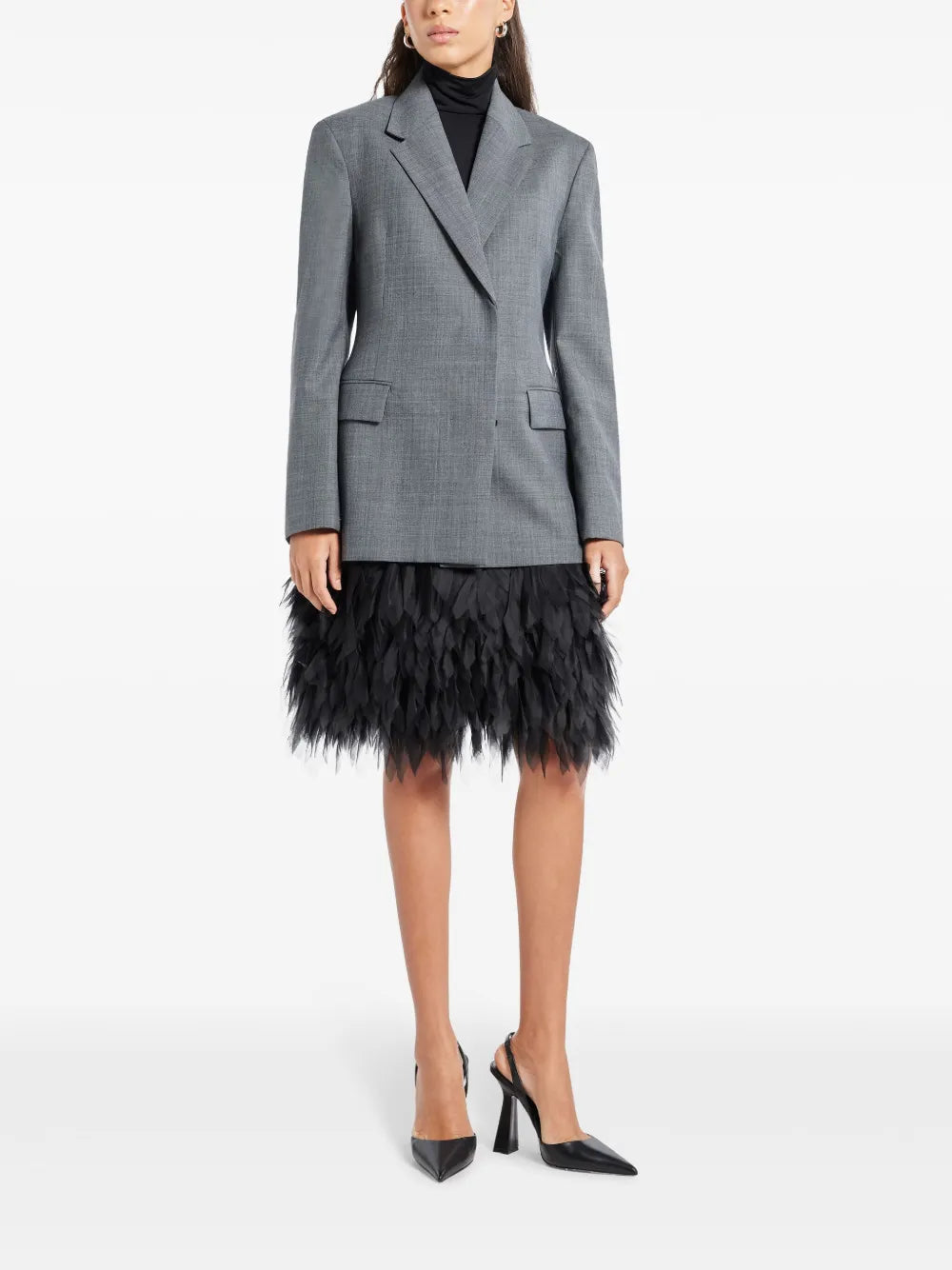 Feather-Detailing Midi Skirt