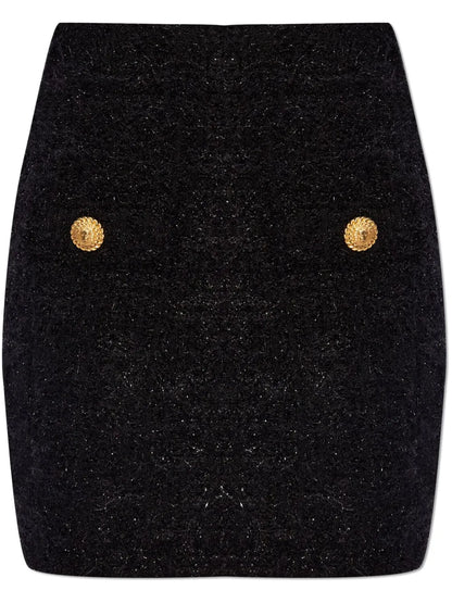 High-Waisted Bouclé Miniskirt