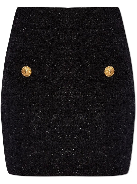 High-Waisted Bouclé Miniskirt