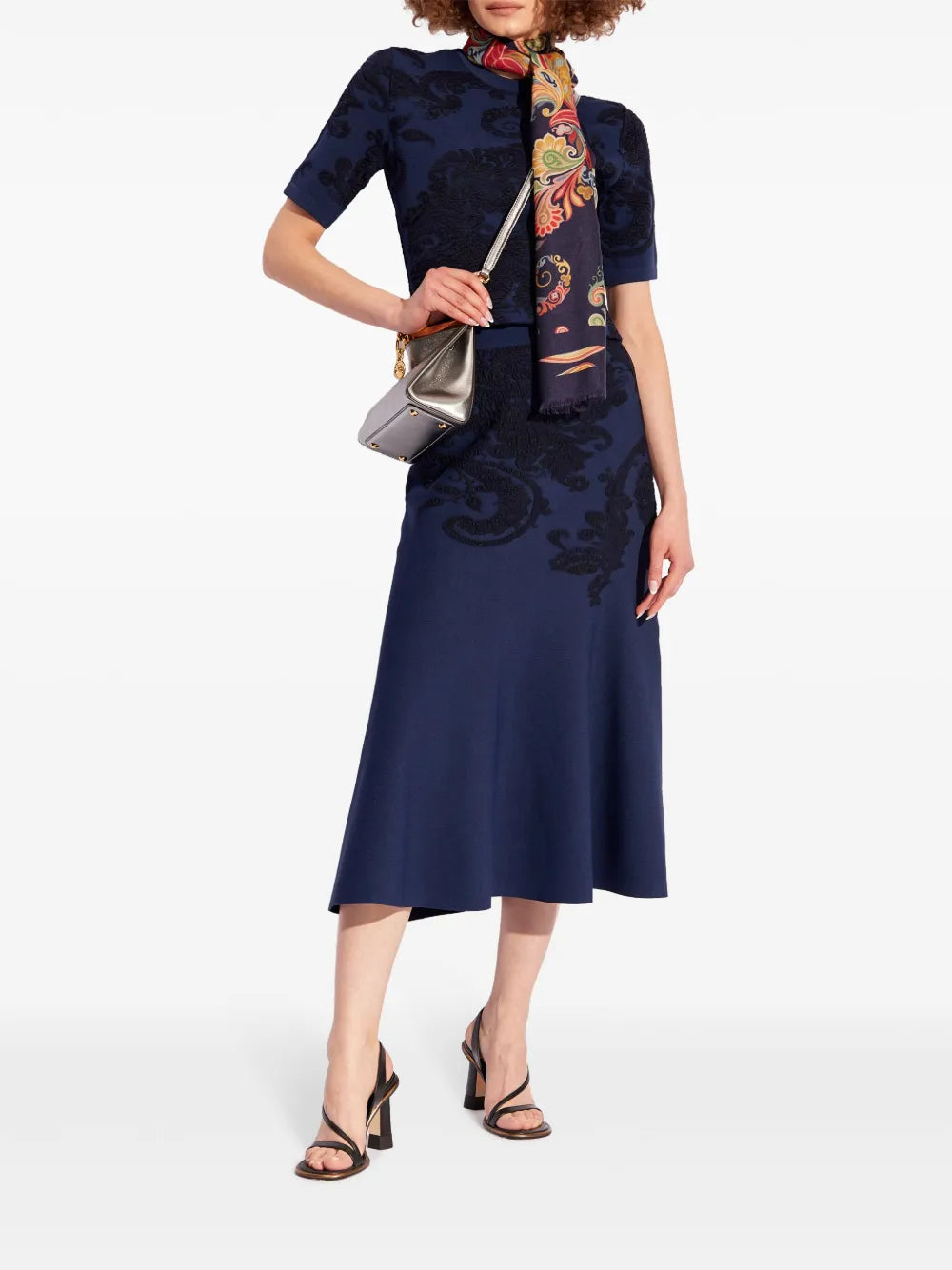 Embroidered A-Line Midi Skirt