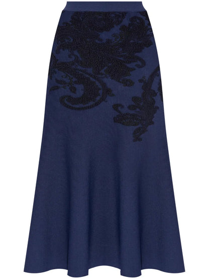 Embroidered A-Line Midi Skirt