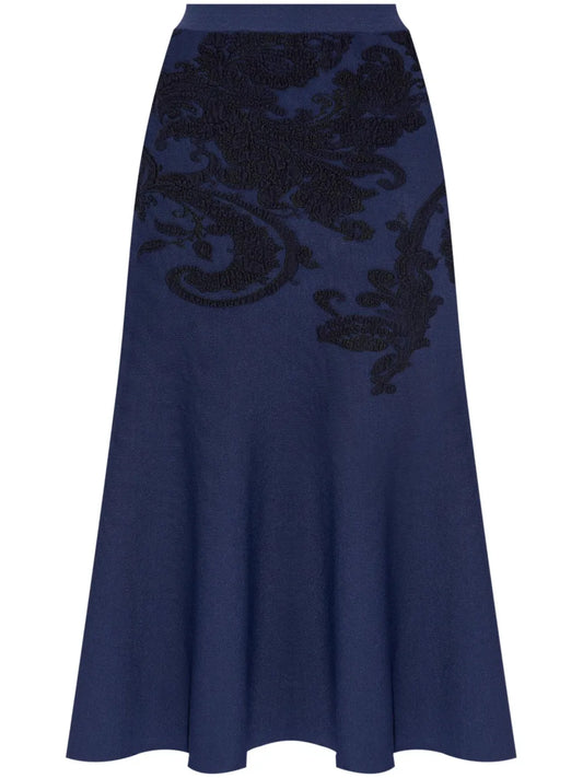 Embroidered A-Line Midi Skirt