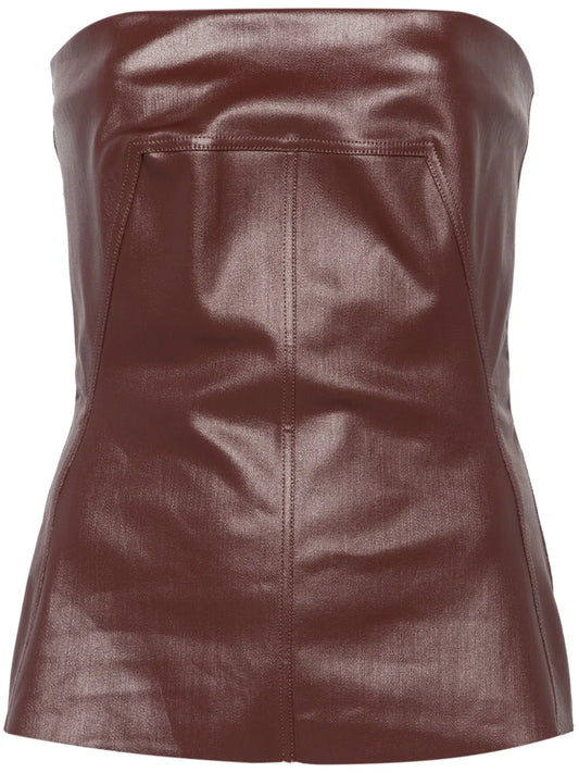 Coated-Denim Bustier Top
