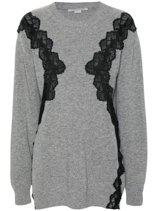 Lace-Detail Wool Minidress
