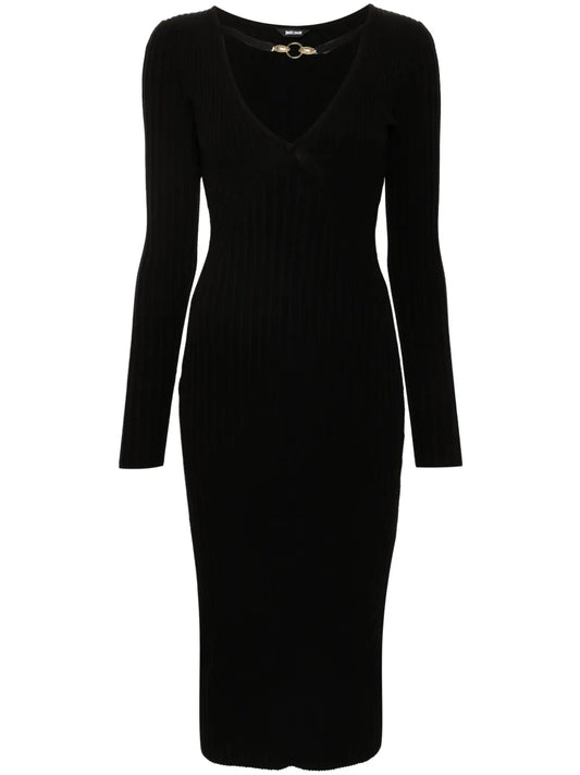 V-Neck Knitted Midi Dress