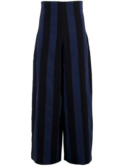 High-Waisted Striped Cotton Trousers
