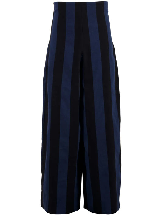 High-Waisted Striped Cotton Trousers