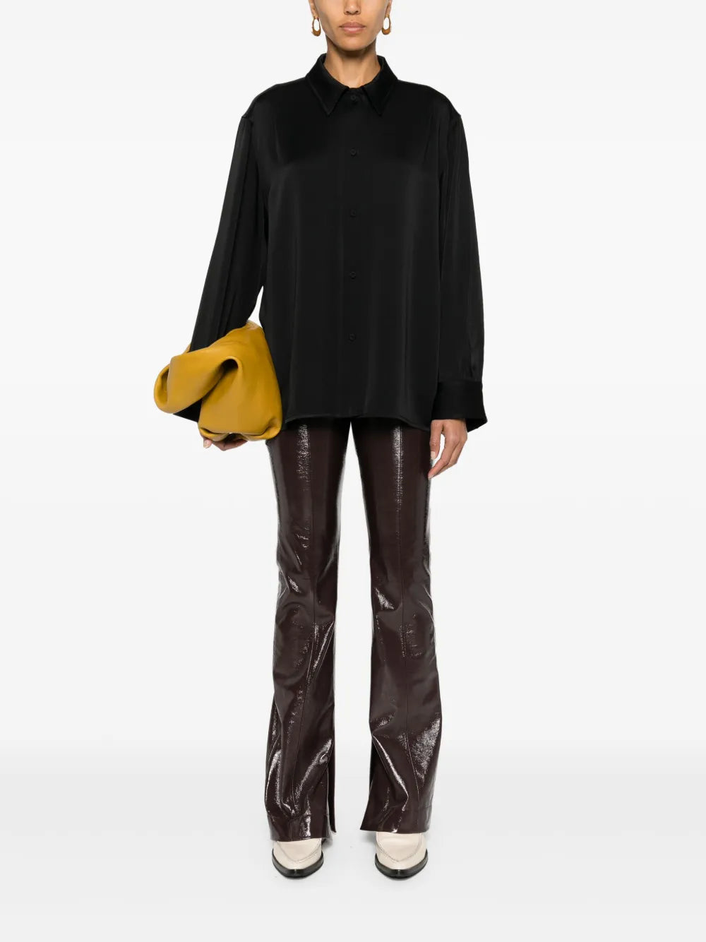 Pointed-Collar Satin Shirt